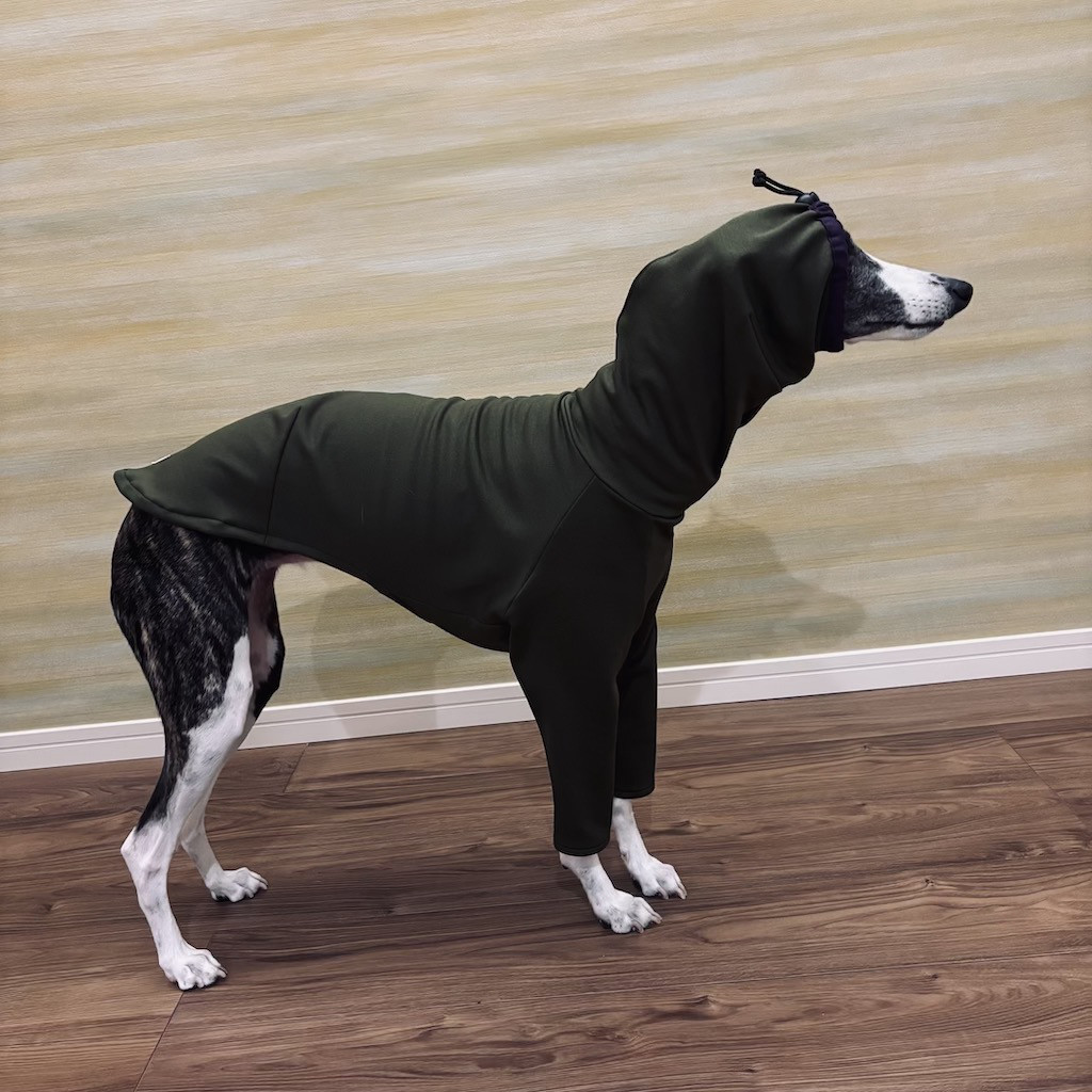 【受注制作】耳まで隠れるハイネックTシャツ（絞りあり）（カーキグリーン）