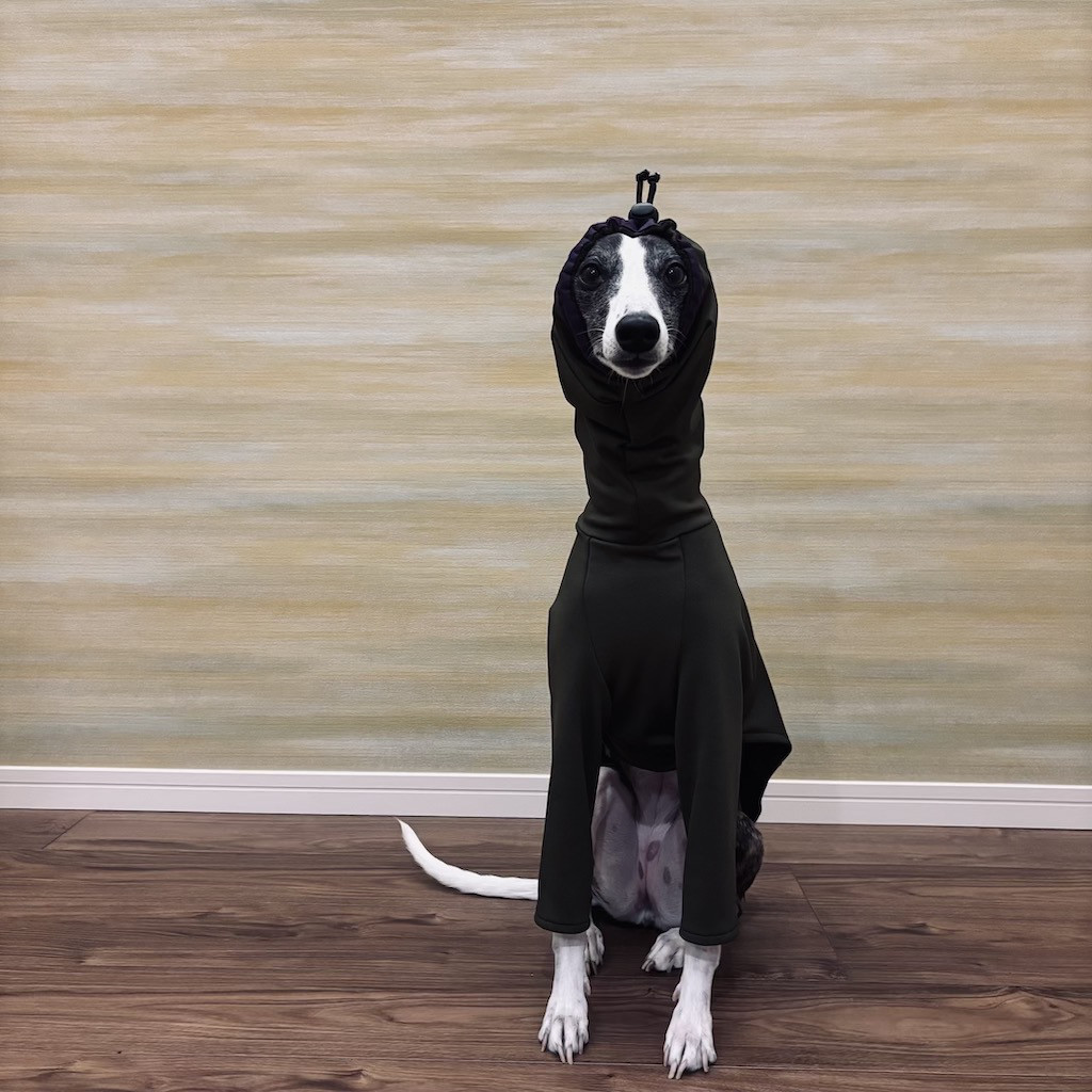 【受注制作】耳まで隠れるハイネックTシャツ（絞りあり）（カーキグリーン）