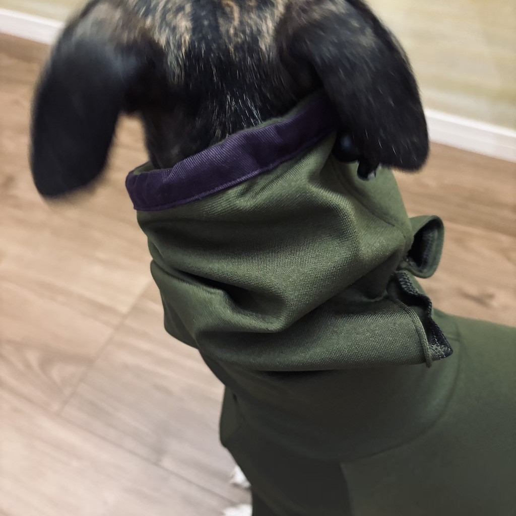 【受注制作】耳まで隠れるハイネックTシャツ（絞りあり）（カーキグリーン）