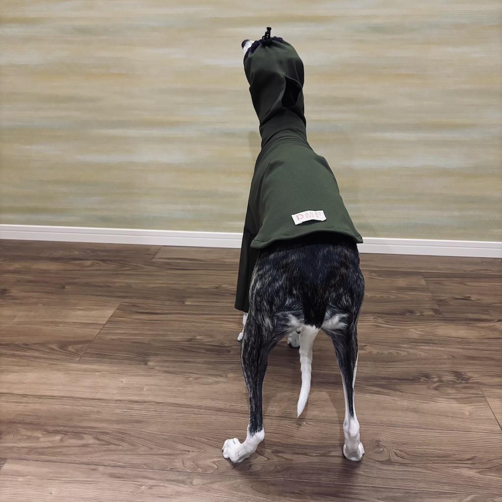 【受注制作】耳まで隠れるハイネックTシャツ（絞りあり）（カーキグリーン）