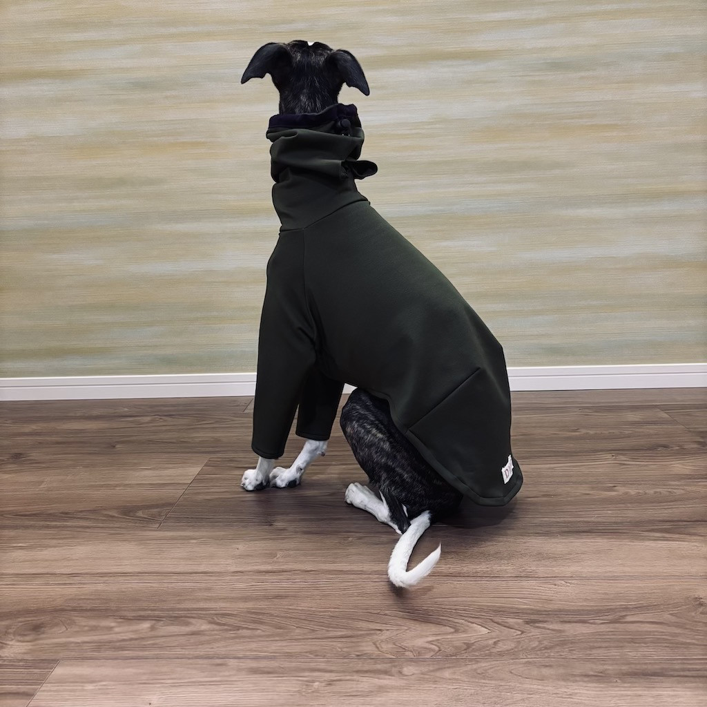 【受注制作】耳まで隠れるハイネックTシャツ（絞りあり）（カーキグリーン）