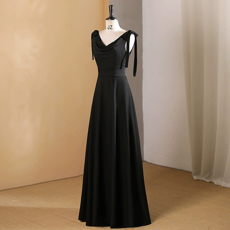 高級感 黒 Vネック ノースリーブ パーティードレス シンプル パーティー 謝恩会 演奏会 二次会 前撮り HL532