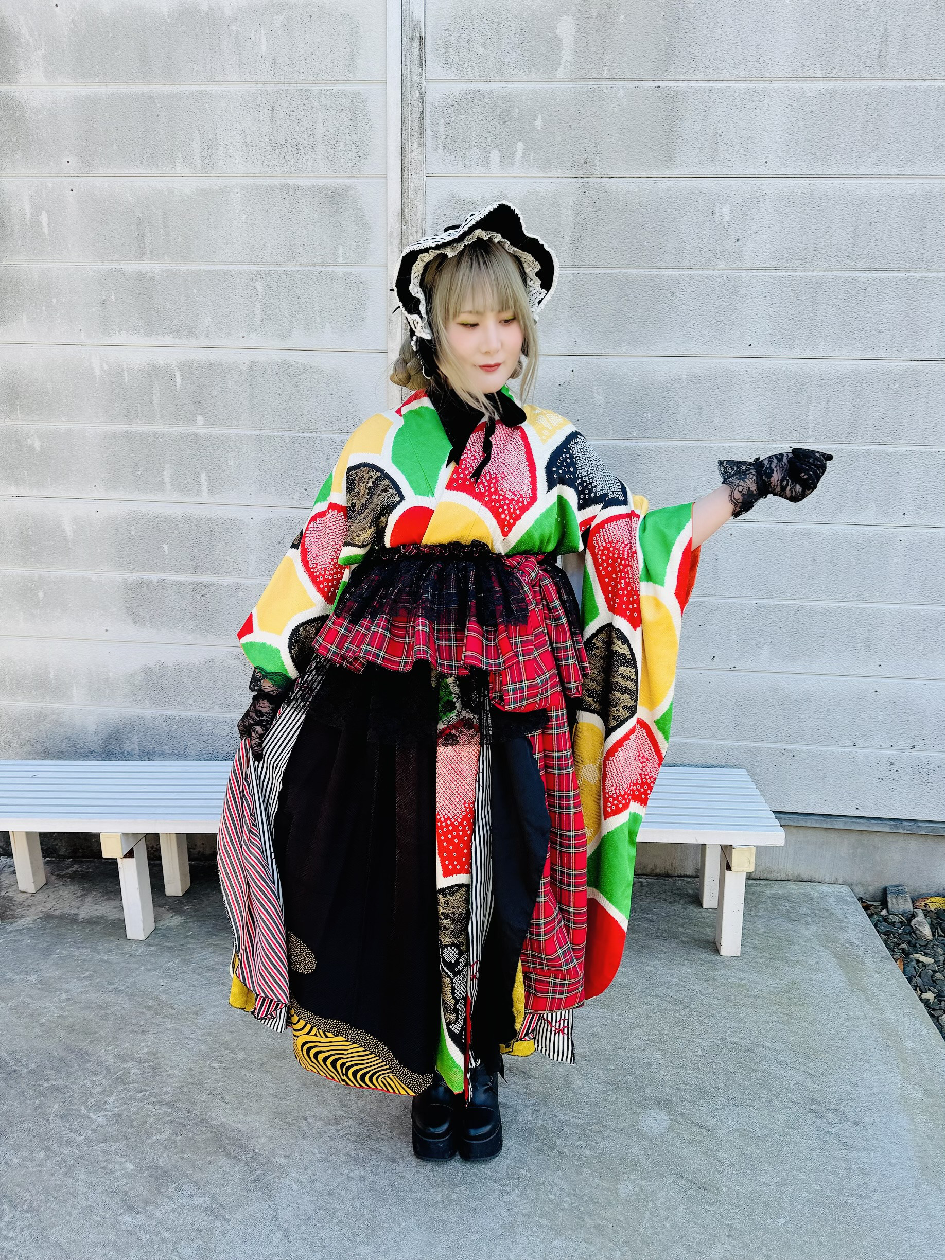 絞りリメイク振袖セットアップドレスkimono dress