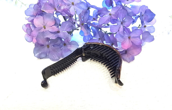 バナナクリップ アーチ型 ヘアクリップ　本革メッシュ キャメル 9枚目の画像