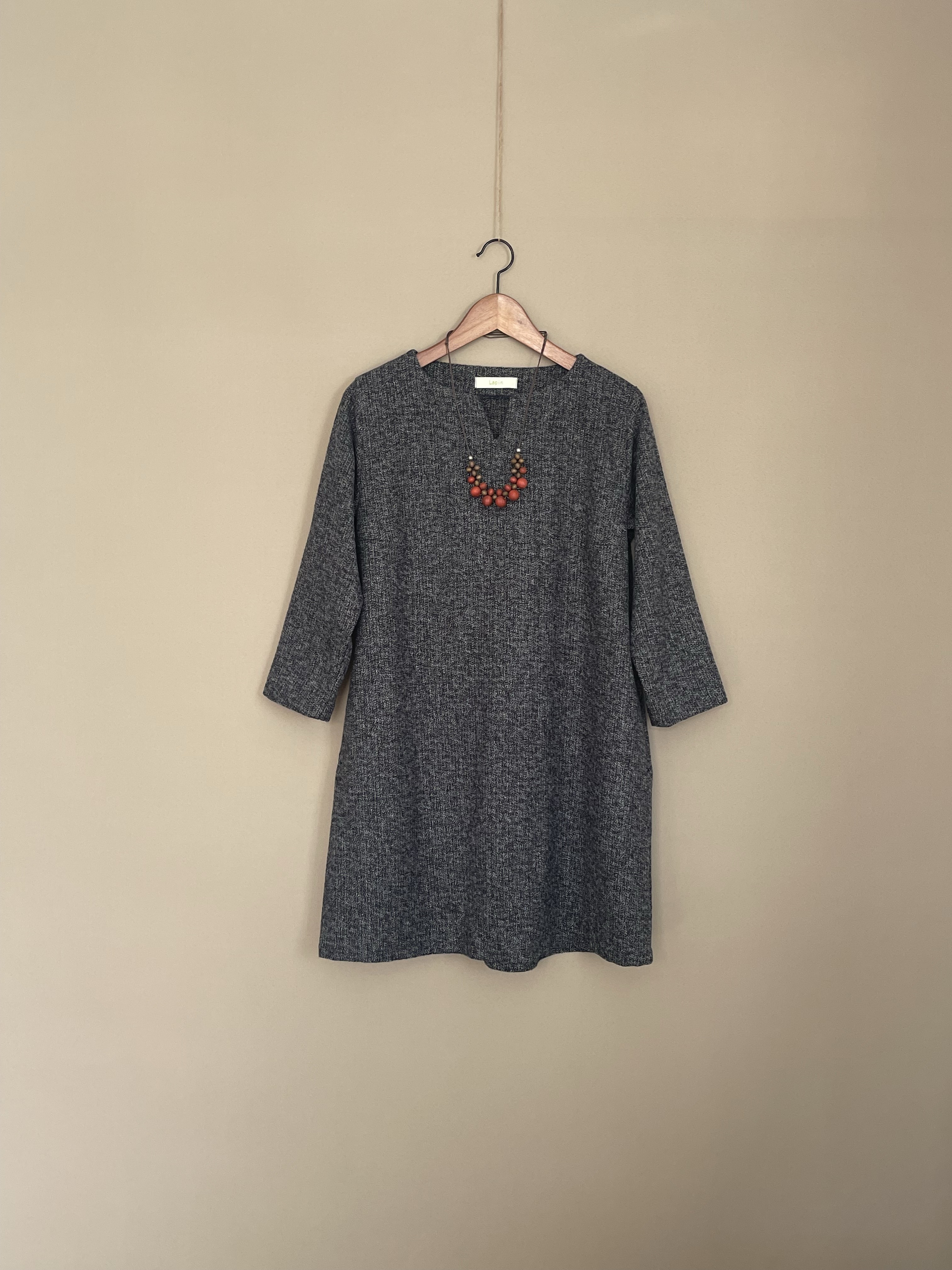 秋冬チュニックワンピース 　3つ杢ツイード　ミックスグレー