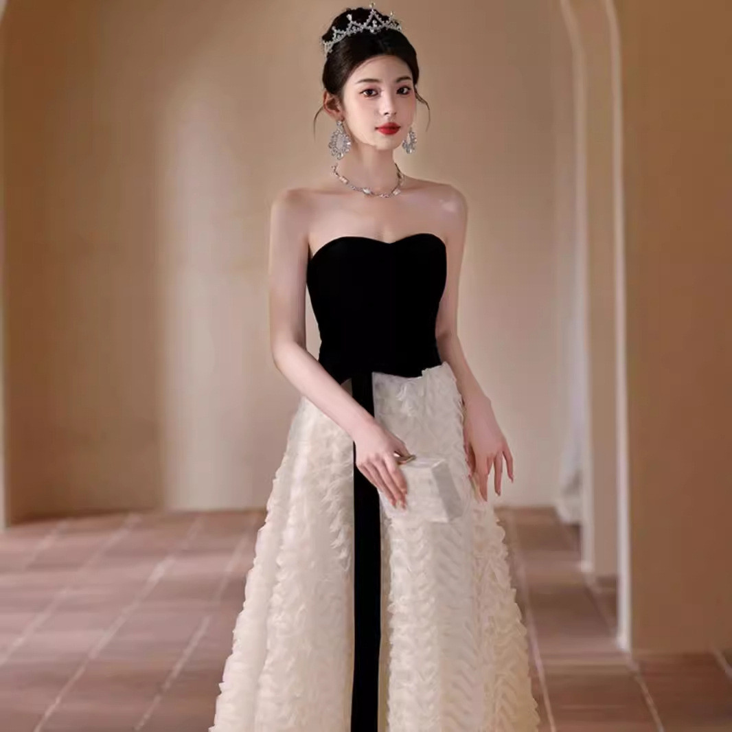 高級感 黒 オフショルダー パーティードレス プリンセス 韓国風 誕生日 成人式 演奏会 二次会 前撮り HL551