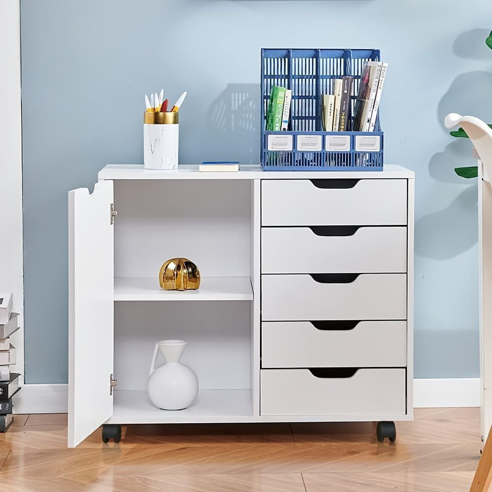 ラック サイドワゴン キャビネット 5段 キャスター付き デスクワゴン 大容量 オフィスワゴン キャビネット デスク