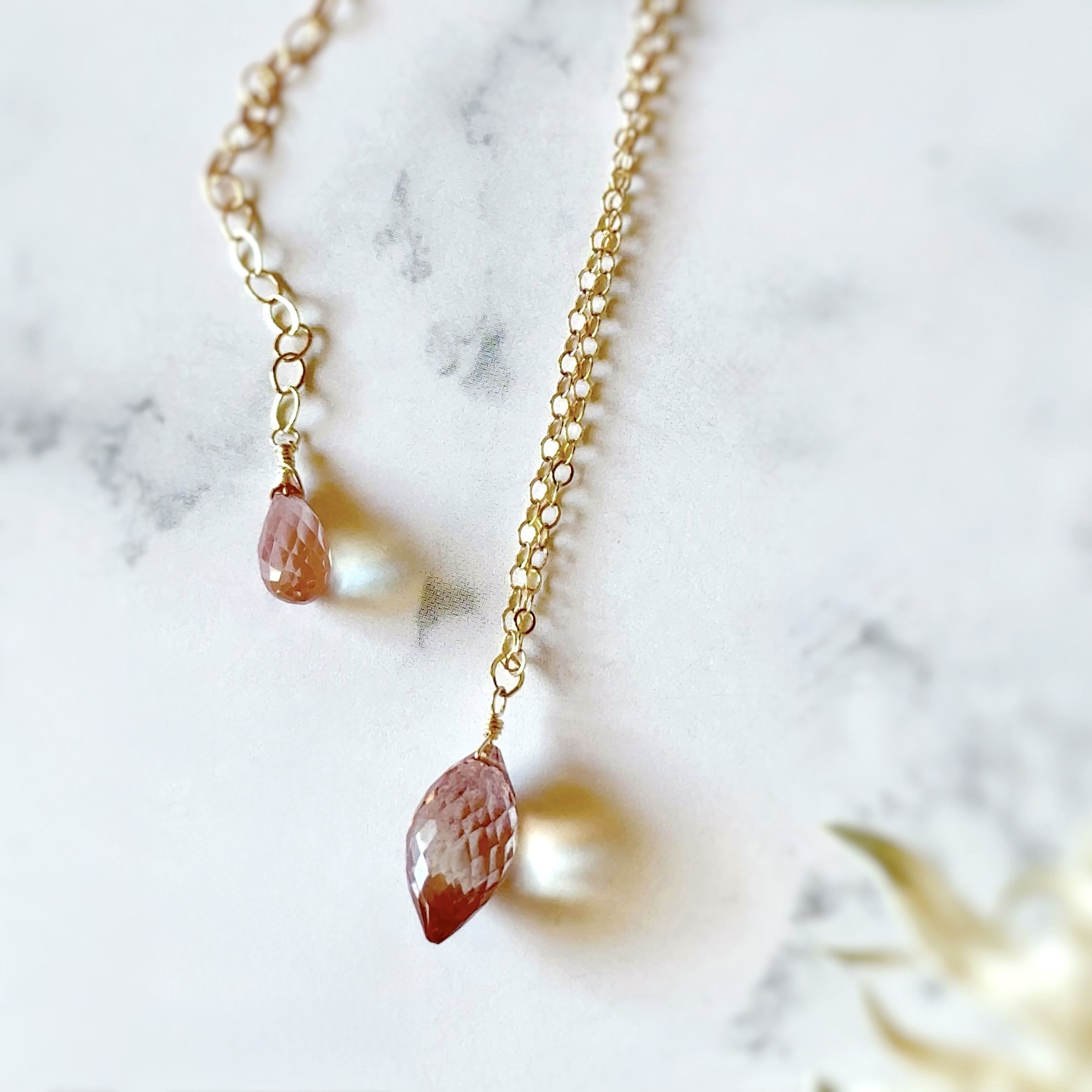 高品質 大粒アンデシンのデュードロップ一粒ネックレス◇14kgf