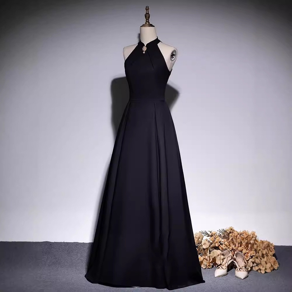 高級感 黒 ノースリーブ パーティードレス シンプル 韓国風 卒業式 成人式 演奏会 二次会 前撮り HL554