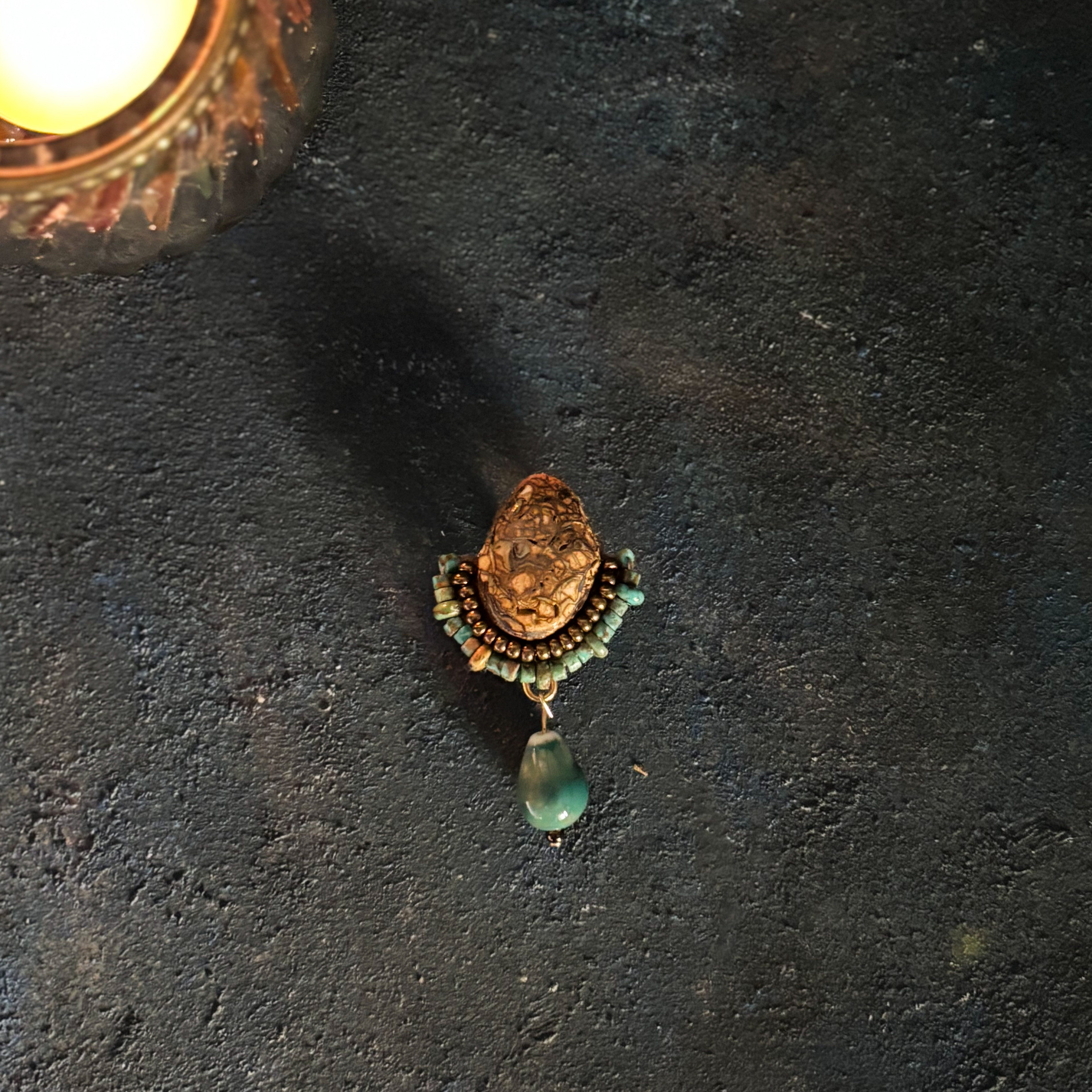 《大地の記憶》ボルダーオパール×ターコイズの帯飾り