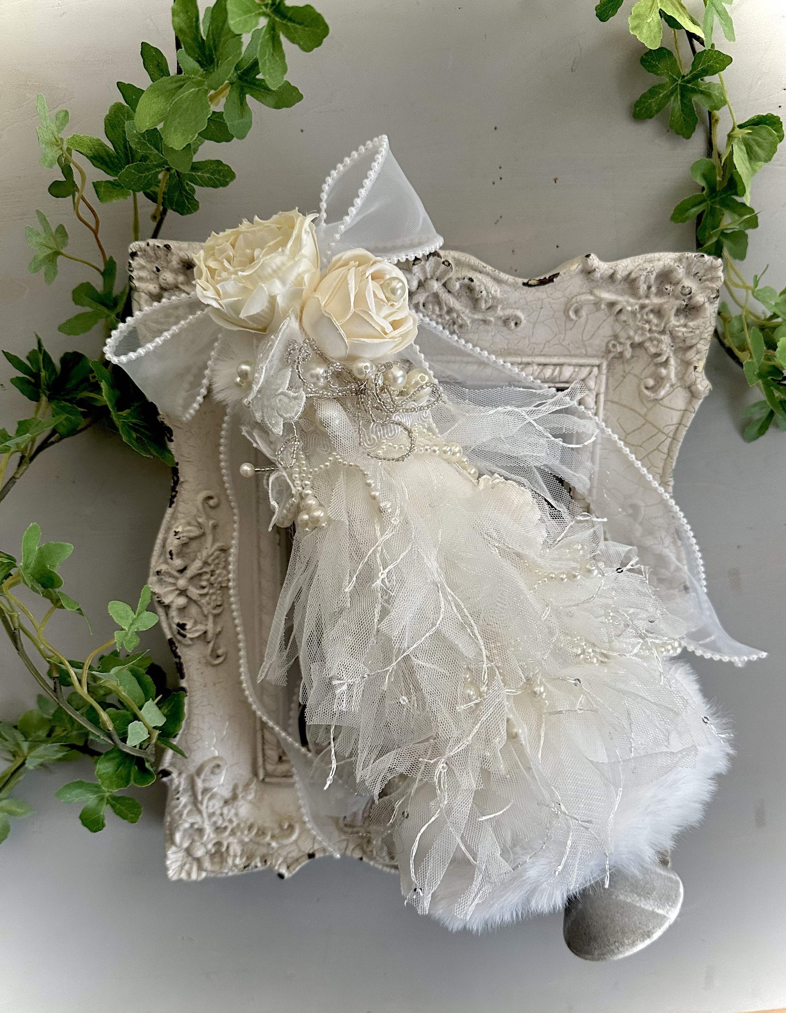 レースたっぷり！両面楽しめる！ロマンティック/ロココ調ホワイトツリー/光触媒加工/1点物