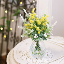 水替え不要！「ふわふわミモザのミニブーケ花瓶アレンジ」マジカルウォーター仕様「Creema限定」 1枚目の画像