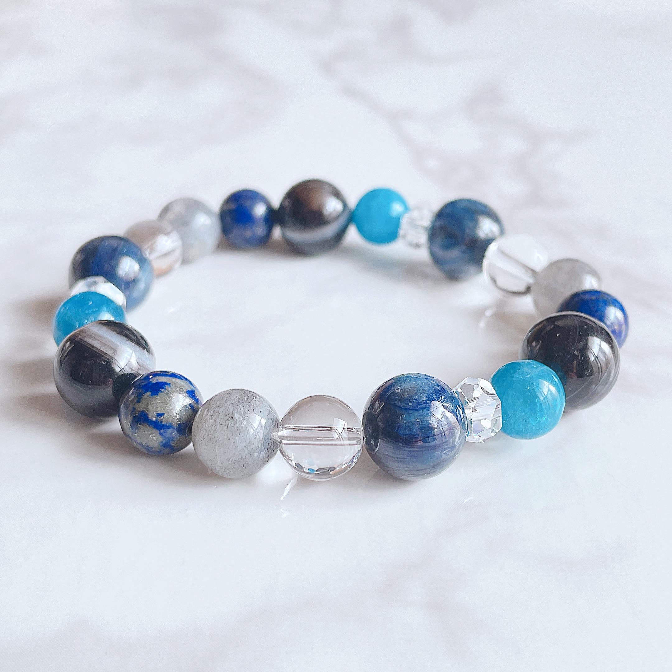 ✦過去の束縛を手放し、新たな未来へ 天然石ブレスレット｜カイヤナイト・天眼石・アパタイト・ラピスラズリ No.444
