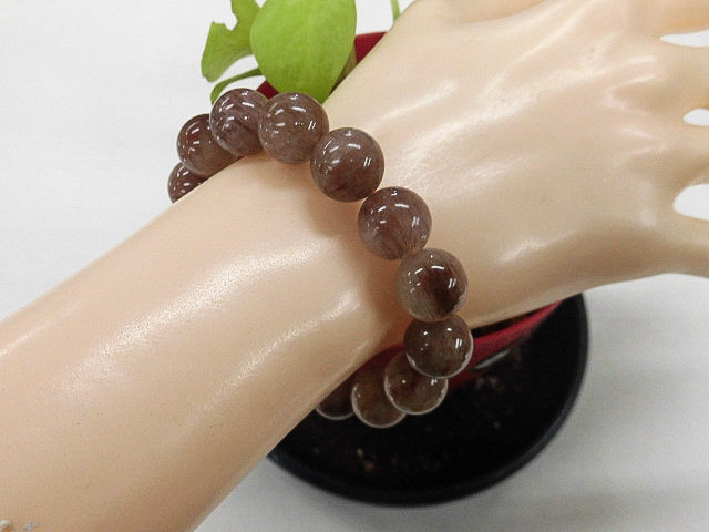 天然石 赤針ルチルクォーツ12.9～13.3mm玉ブレスレット 内周17.7cm 　　250720605