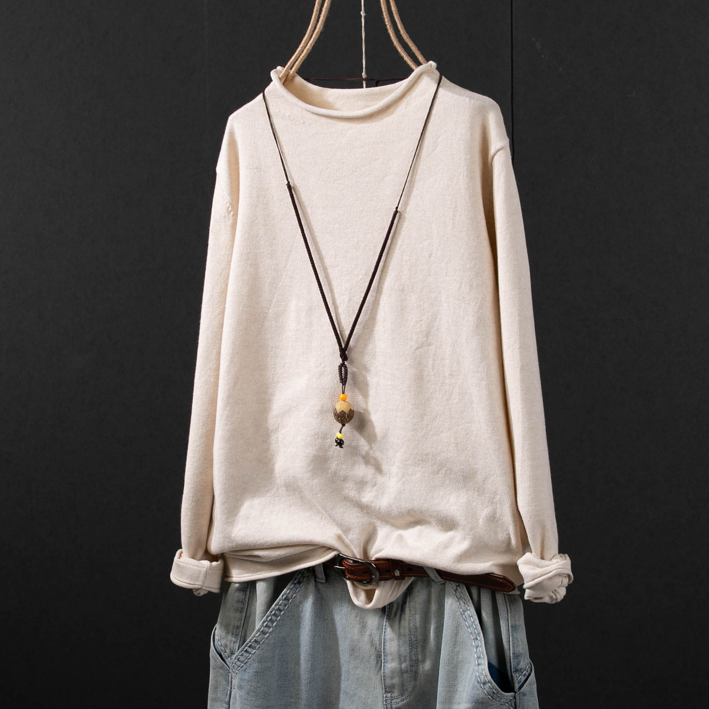 レディース モックネック ニット 長袖 リブニット インナー トップス