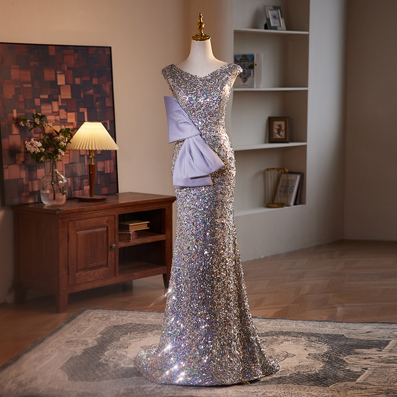 高級感 シルバー スパンコール キラキラ マーメイドドレス 綺麗 花嫁 演奏会 二次会 前撮り 披露宴 08799