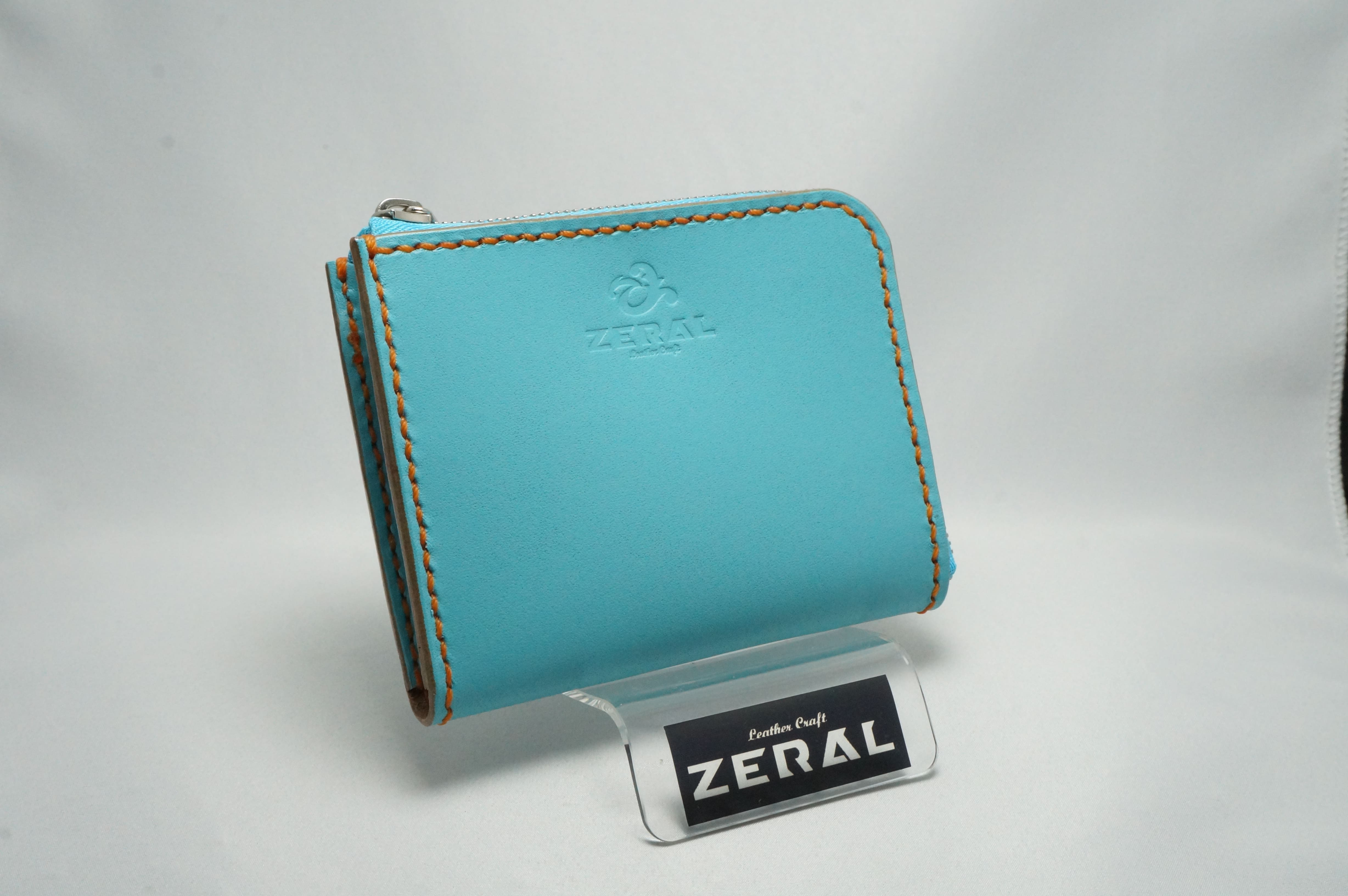 限定品】牛ヌメ革　栃木レザー　財布　Ｌ字ファスナーウォレット　スリムタイプ　ターコイズ