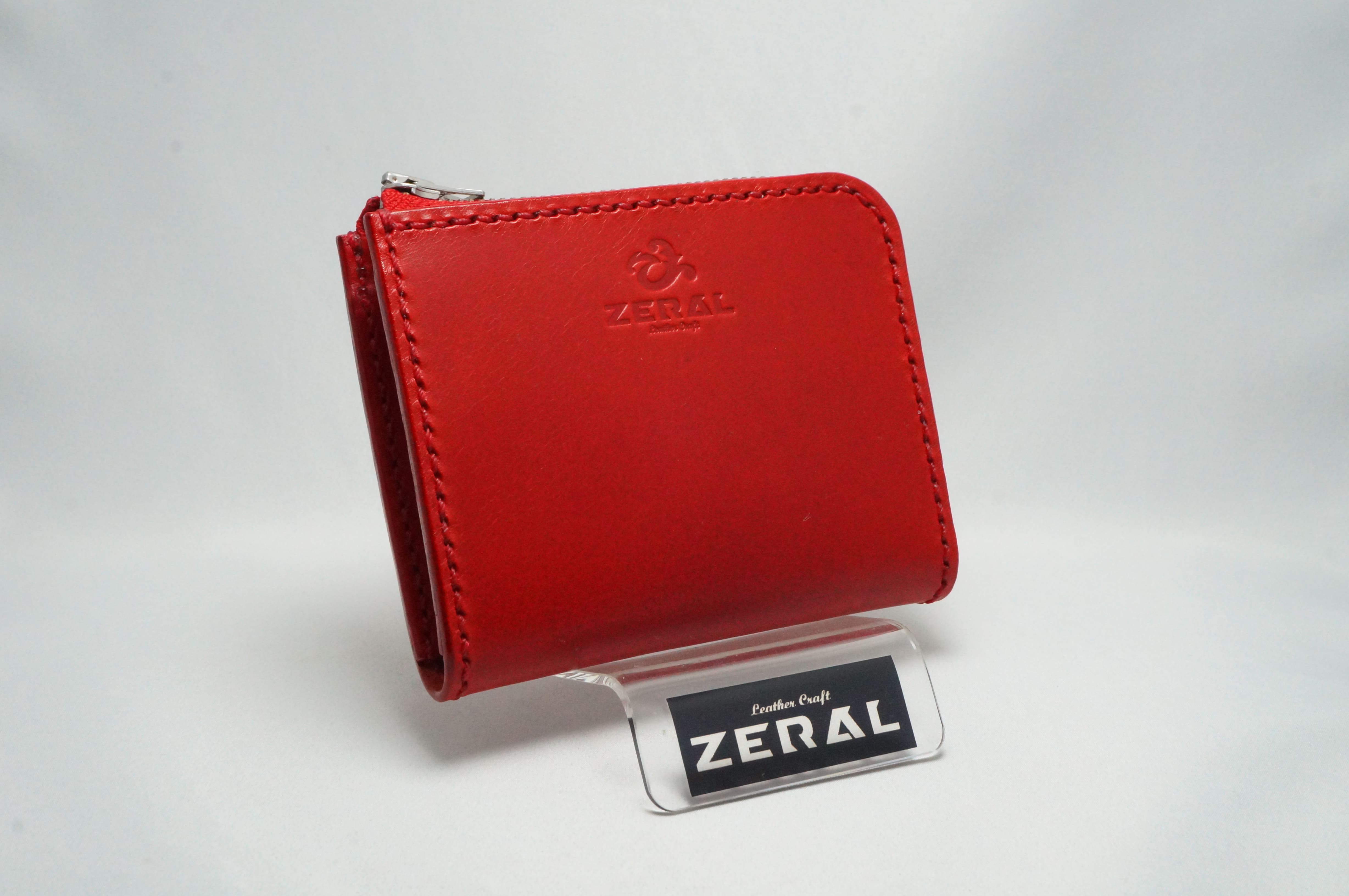 本革　イタリアンレザー　財布　Ｌ字ファスナーウォレット　スリムタイプ　レッド