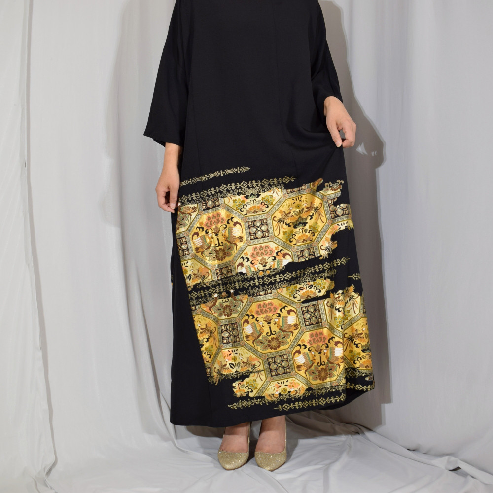 XL,上品ワンピース, 黒留袖リメイク,ワンピース,上品な和モダンドレス,フォーマル【着物リメイク】