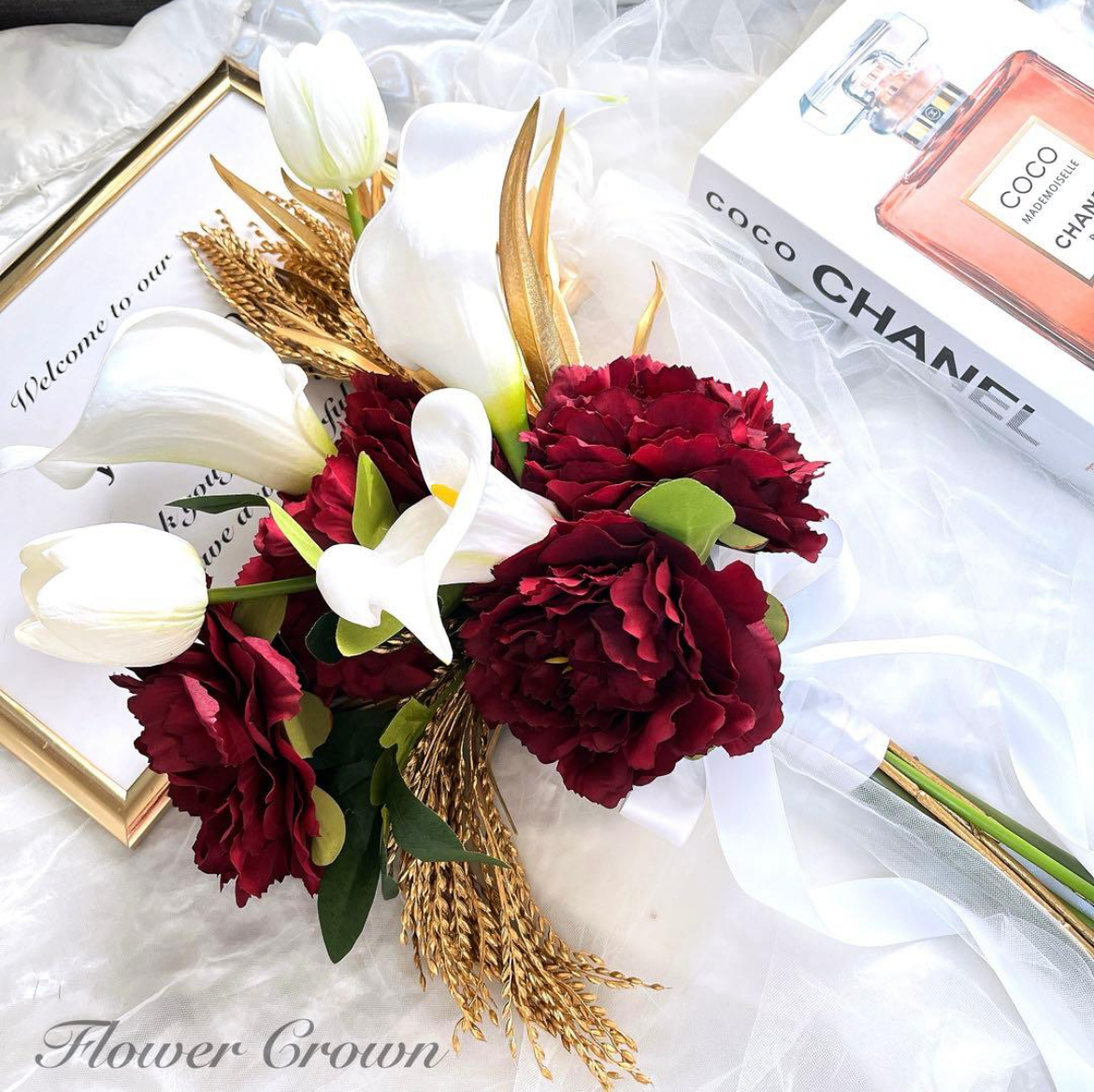 クラッチブーケ アーティフィシャルフラワーブーケ ウエディング ボルドーブーケ 造花ブーケ クリスマスウエディング