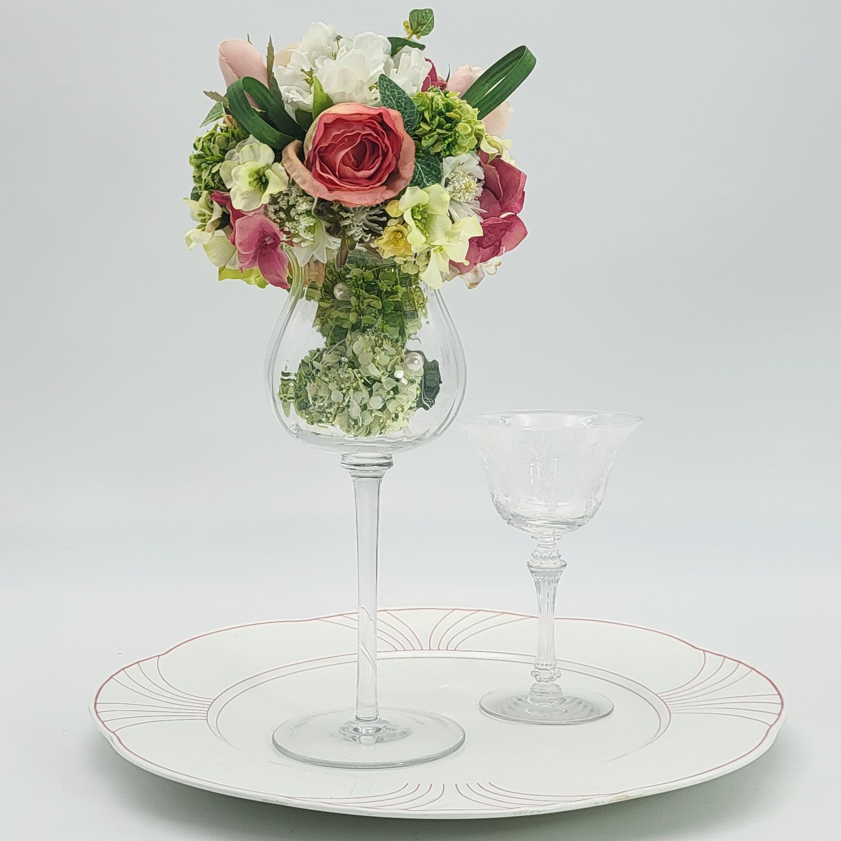 バラ&紫陽花グラスアレンジメント