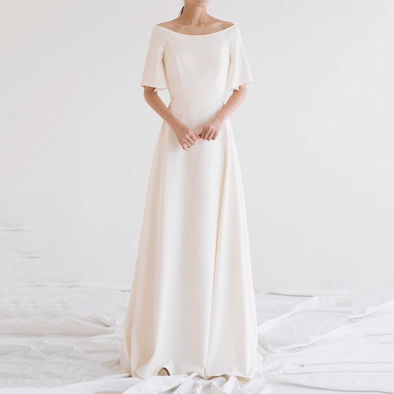 高級感 白黒 サテン ウェディングドレス シンプル 韓国風 結婚式 誕生日 成人式 演奏会 二次会 前撮り HL560