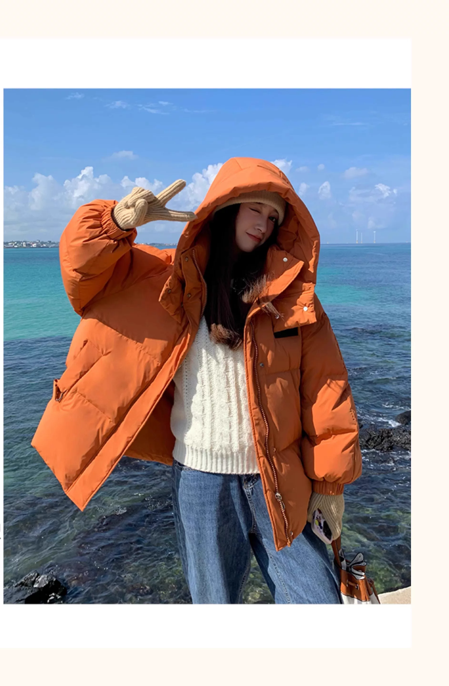 2025年ストレートホワイトカモフラ牛角ボタン ダウンジャケット女性中長期大毛襟厚手冬ファッションコート 高級感 旅行