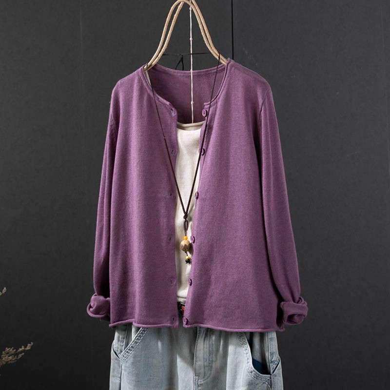 レディース ニットカーディガン 長袖 薄手 ショート丈 アウター トップス