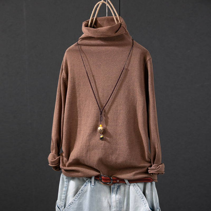 レディース ハイネック ニットプルオーバー コットン 長袖 インナー トップス