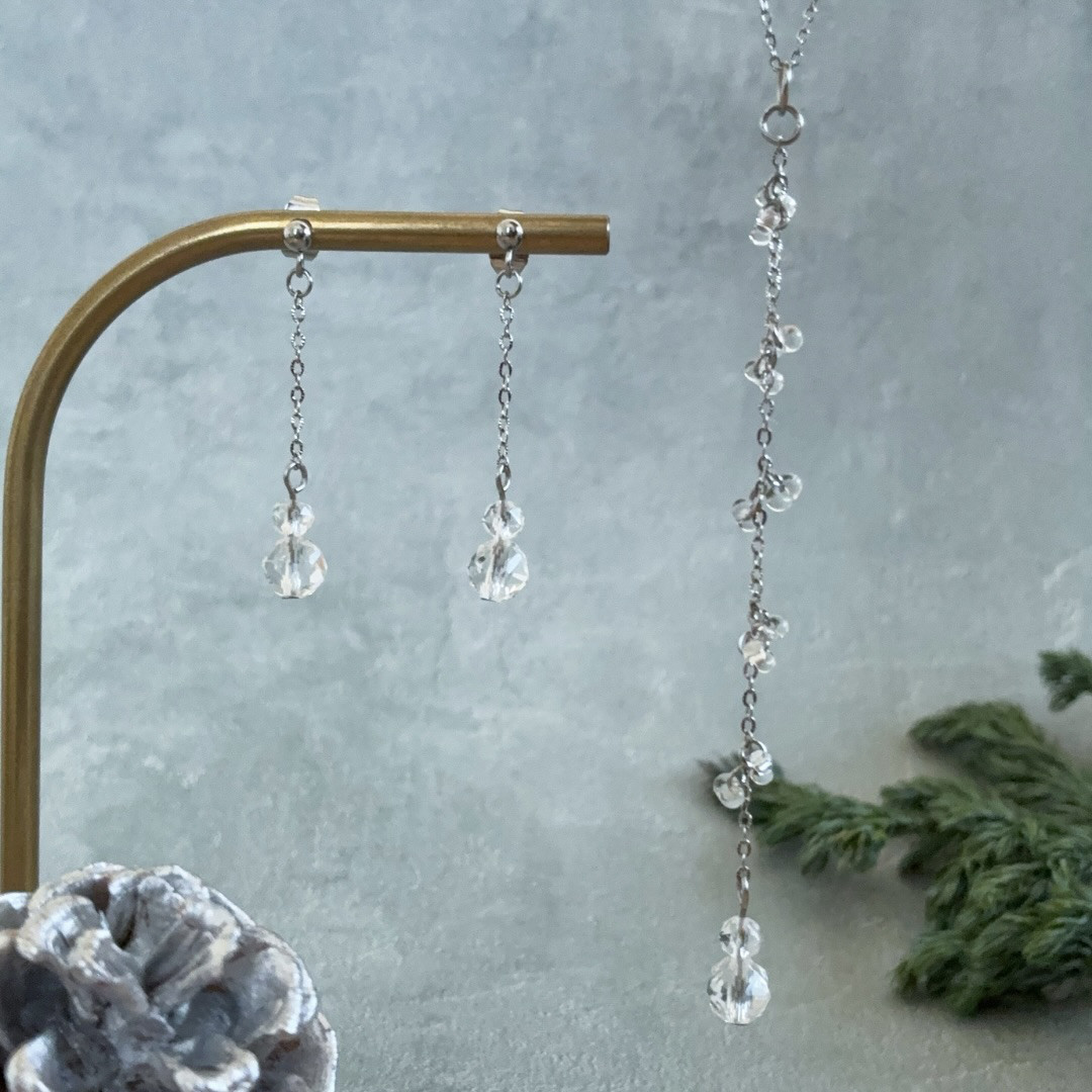 Creema限定新春福袋〈竹〉大人のクリスタル2点セット シルバー ピアス/イヤリング+ネックレス クリスマス 冬