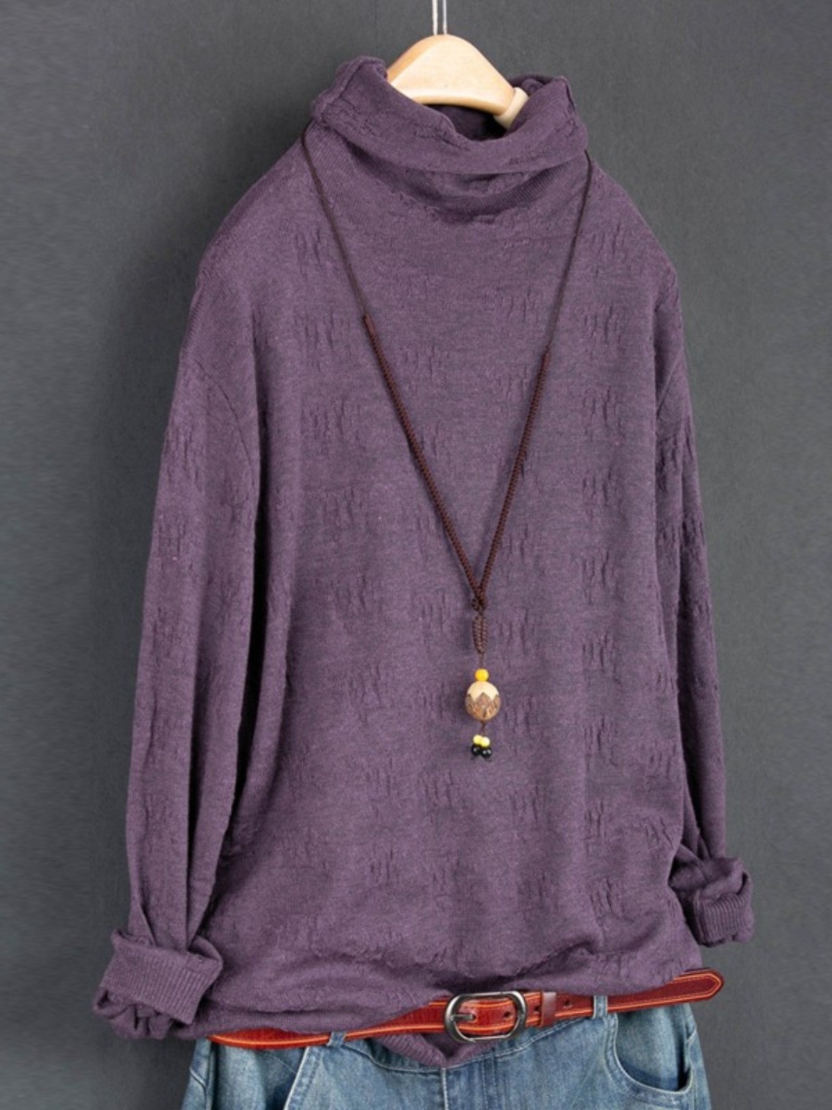 レディース タートルネック ニット エンボス加工 コットン 長袖 インナー トップス