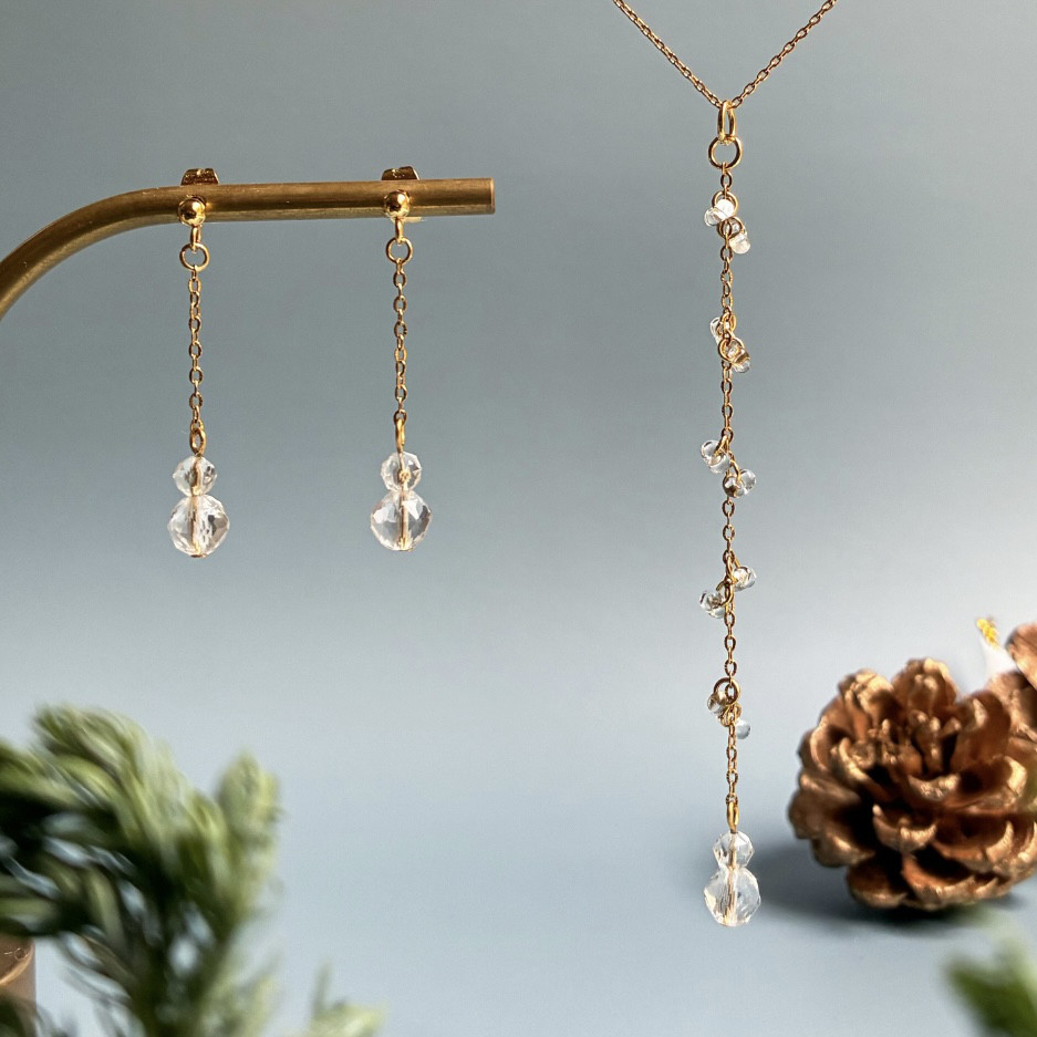 Creema限定新春福袋〈竹〉大人のクリスタル2点セット ゴールド ピアス/イヤリング+ネックレス クリスマス 上品 冬
