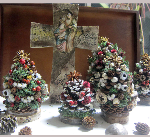 3点セット松ぼっくりのクリスマスツリー　降誕祭　イエスキリスト生誕　ユーカリ 4枚目の画像
