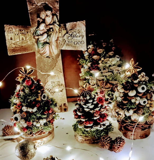 3点セット松ぼっくりのクリスマスツリー　降誕祭　イエスキリスト生誕　ユーカリ 8枚目の画像