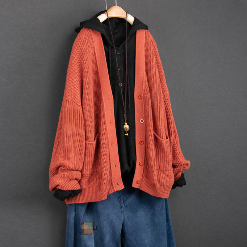 レディース Vネック ニットカーディガン コットン ゆったり アウター トップス