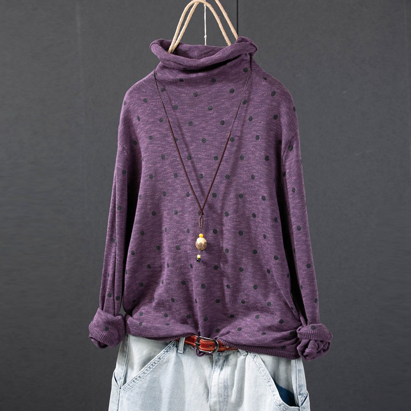 レディース タートルネック ニット ドット柄 長袖 インナー トップス