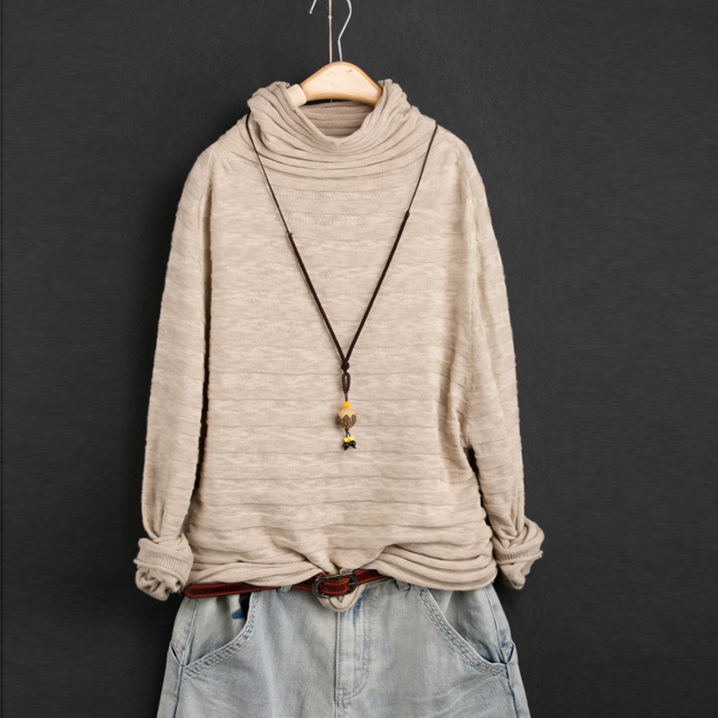 レディース タートルネック ニット シャーリング コットン 長袖 インナー トップス