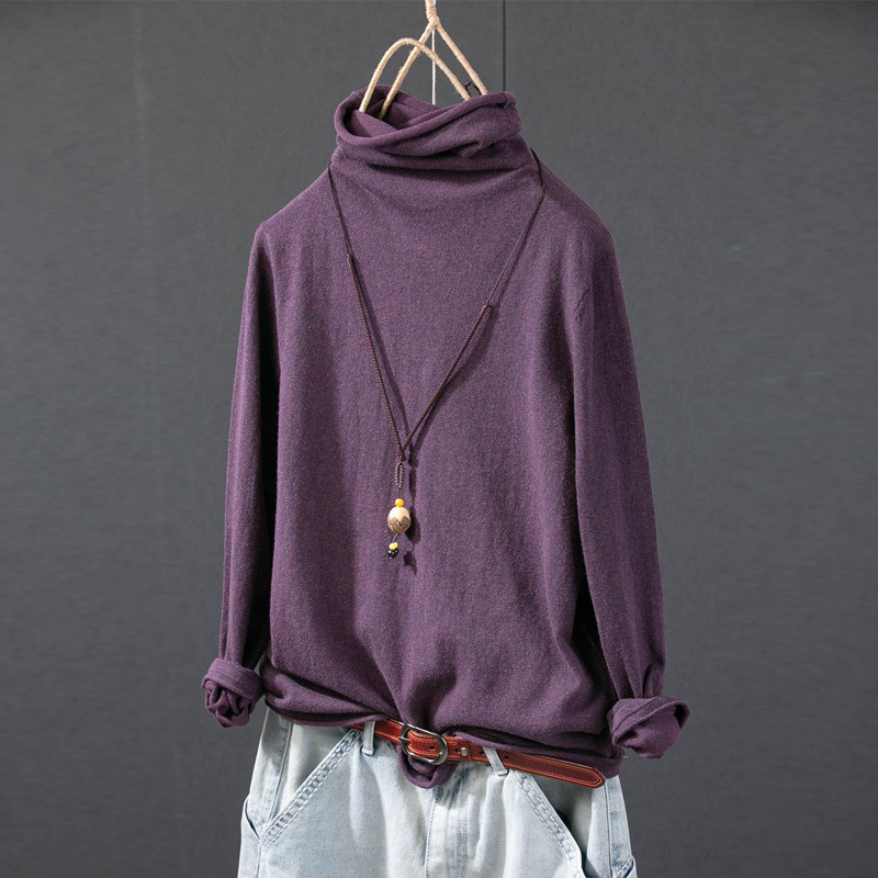 レディース タートルネック ニットプルオーバー コットン 長袖 インナー トップス