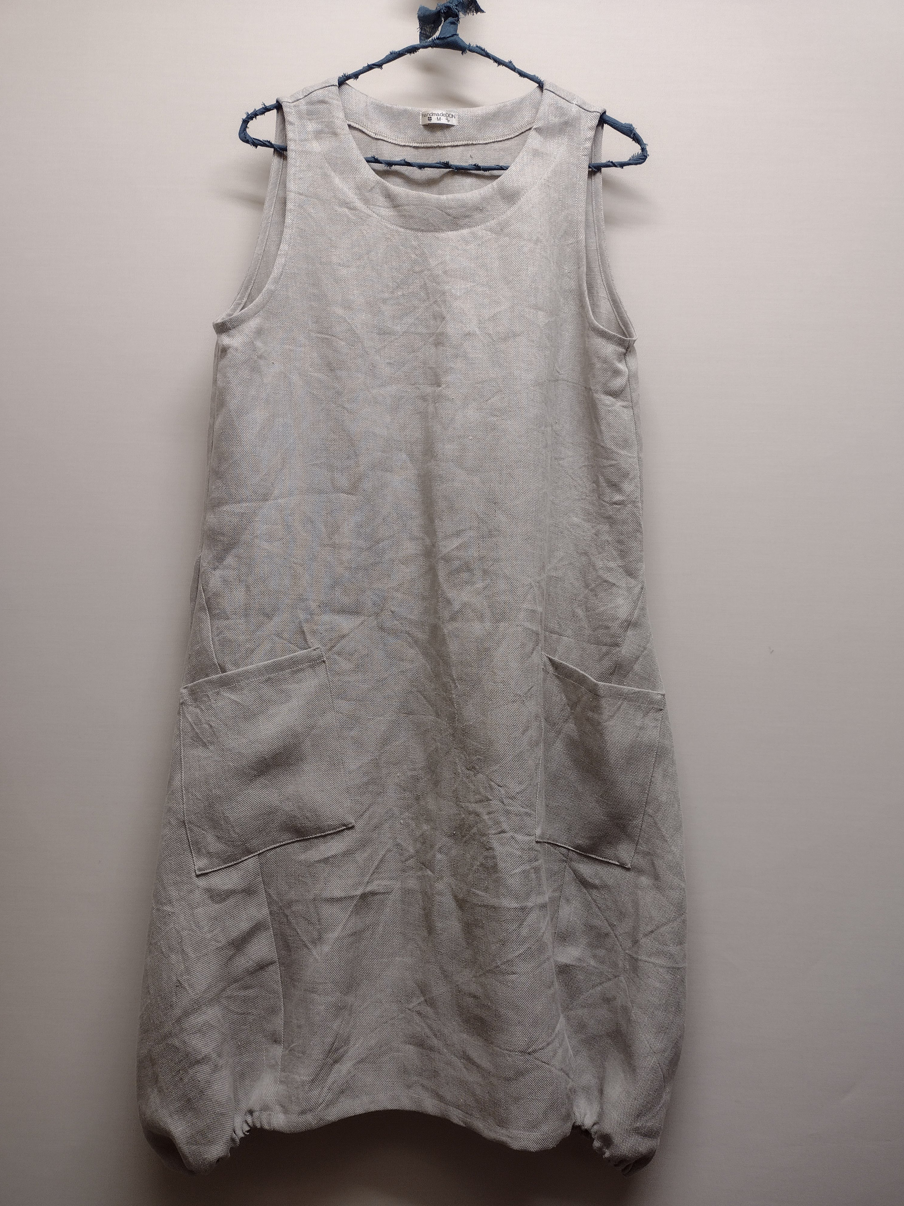 【厚手 リネン100】バルーンワンピ　袖なし◆生成り◆ウィンターリネン（厚手15番手）◆M・Ｌ・ＬＬ　～ワンピース～