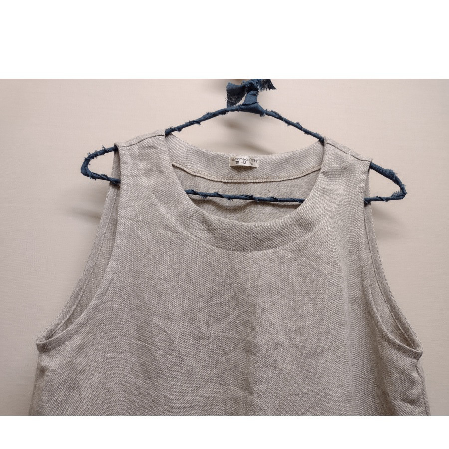 【厚手 リネン100】バルーンワンピ　袖なし◆生成り◆ウィンターリネン（厚手15番手）◆M・Ｌ・ＬＬ　～ワンピース～