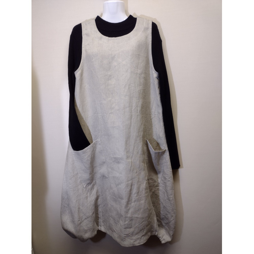 【厚手 リネン100】バルーンワンピ　袖なし◆生成り◆ウィンターリネン（厚手15番手）◆M・Ｌ・ＬＬ　～ワンピース～