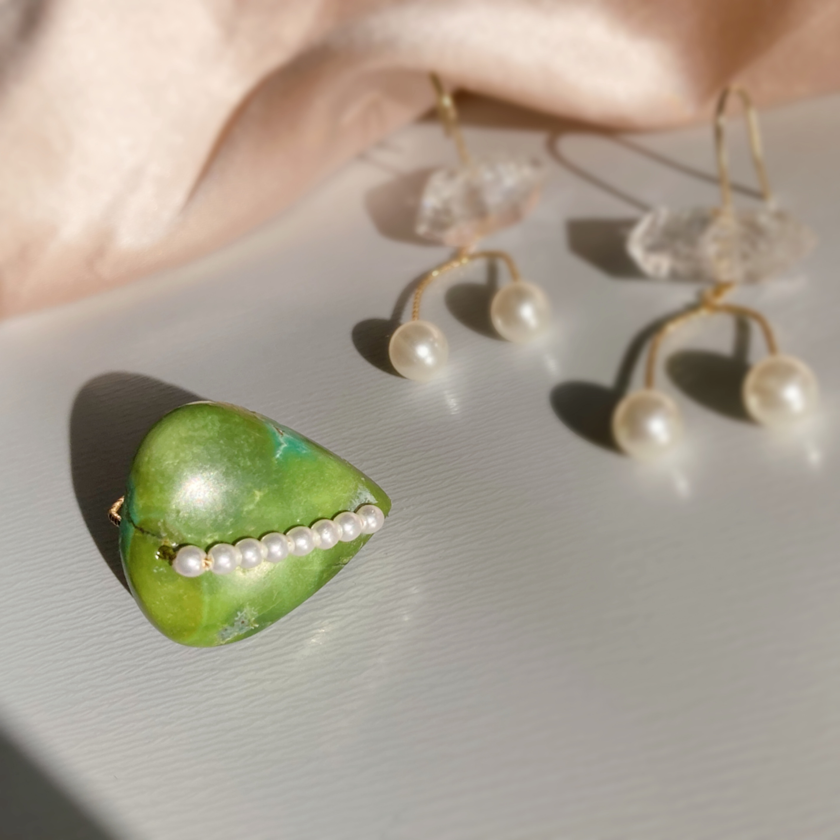 Prana candy gem ✴︎大粒ターコイズ✴︎小粒パール✴︎k14gfリング