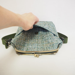 インポートファブリック×グリーンブレンドがまぐち2wayショルダーバッグ｜ナチュラル｜ ツイード風生地｜軽量バッグ 5枚目の画像