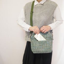 インポートファブリック×グリーンブレンドがまぐち2wayショルダーバッグ｜ナチュラル｜ ツイード風生地｜軽量バッグ 11枚目の画像