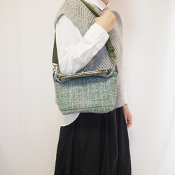 インポートファブリック×グリーンブレンドがまぐち2wayショルダーバッグ｜ナチュラル｜ ツイード風生地｜軽量バッグ 9枚目の画像