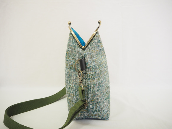 インポートファブリック×グリーンブレンドがまぐち2wayショルダーバッグ｜ナチュラル｜ ツイード風生地｜軽量バッグ 7枚目の画像