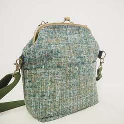 インポートファブリック×グリーンブレンドがまぐち2wayショルダーバッグ｜ナチュラル｜ ツイード風生地｜軽量バッグ 4枚目の画像