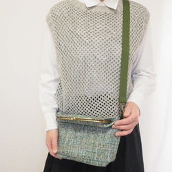 インポートファブリック×グリーンブレンドがまぐち2wayショルダーバッグ｜ナチュラル｜ ツイード風生地｜軽量バッグ 10枚目の画像