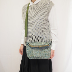 インポートファブリック×グリーンブレンドがまぐち2wayショルダーバッグ｜ナチュラル｜ ツイード風生地｜軽量バッグ 8枚目の画像