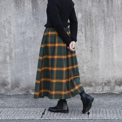 【即納】播州織 高品質 ネルチェック ギャザースカート（エバーグリーン）両面起毛 6枚目の画像